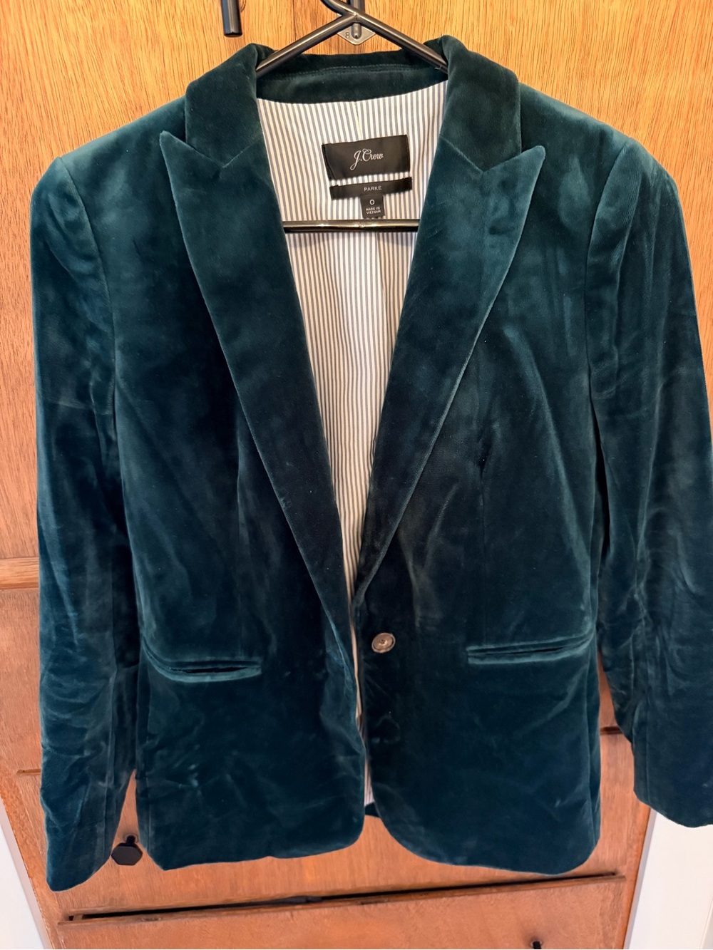 J. Crew Parke Green Velvet Blazer. Women’s Size 0